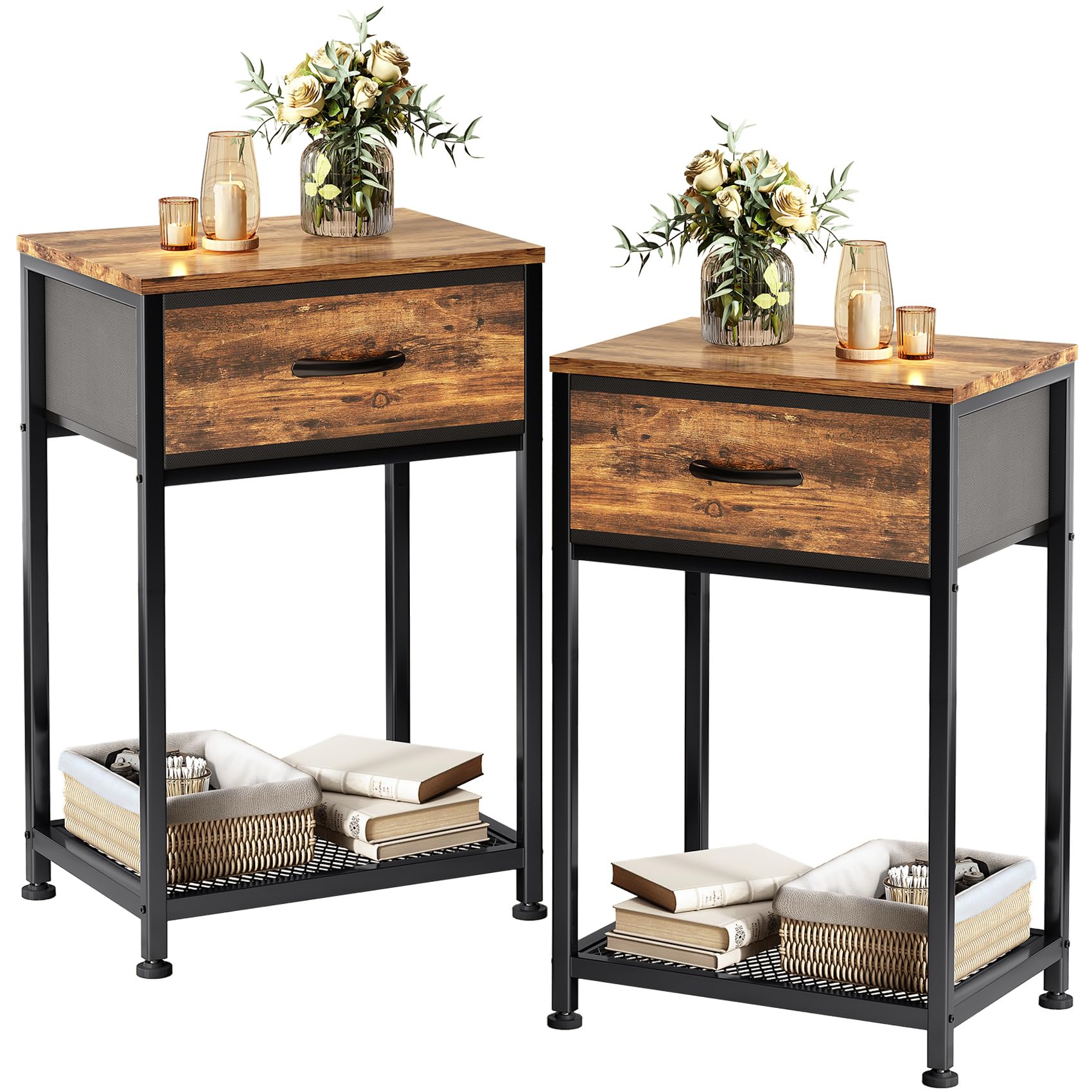 Kitstorack night stands set 2 rustic brown with storage, for clutter-free bedside organization.