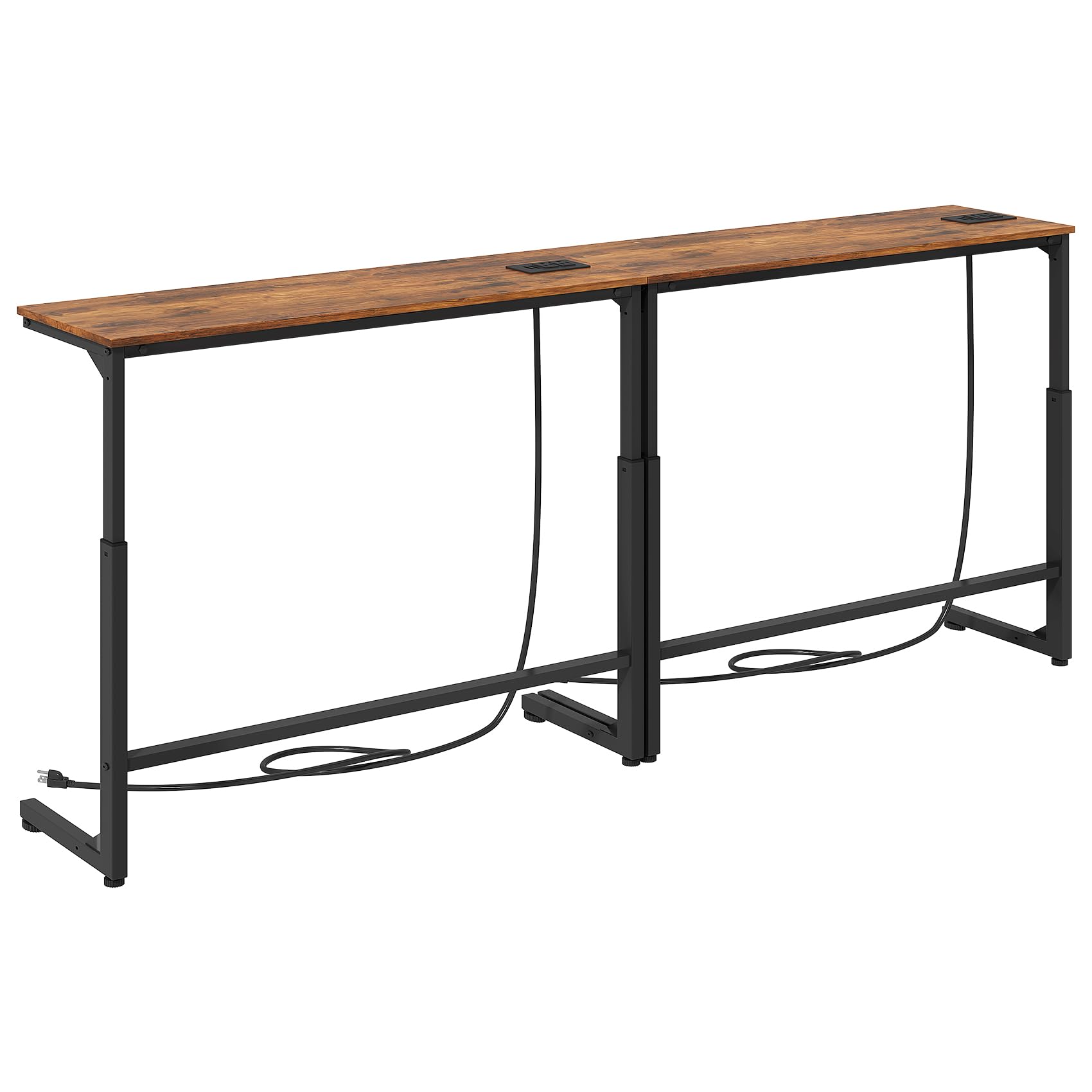 Kitstorack rustic brown console table front view showing built-in outlets for convenient charging