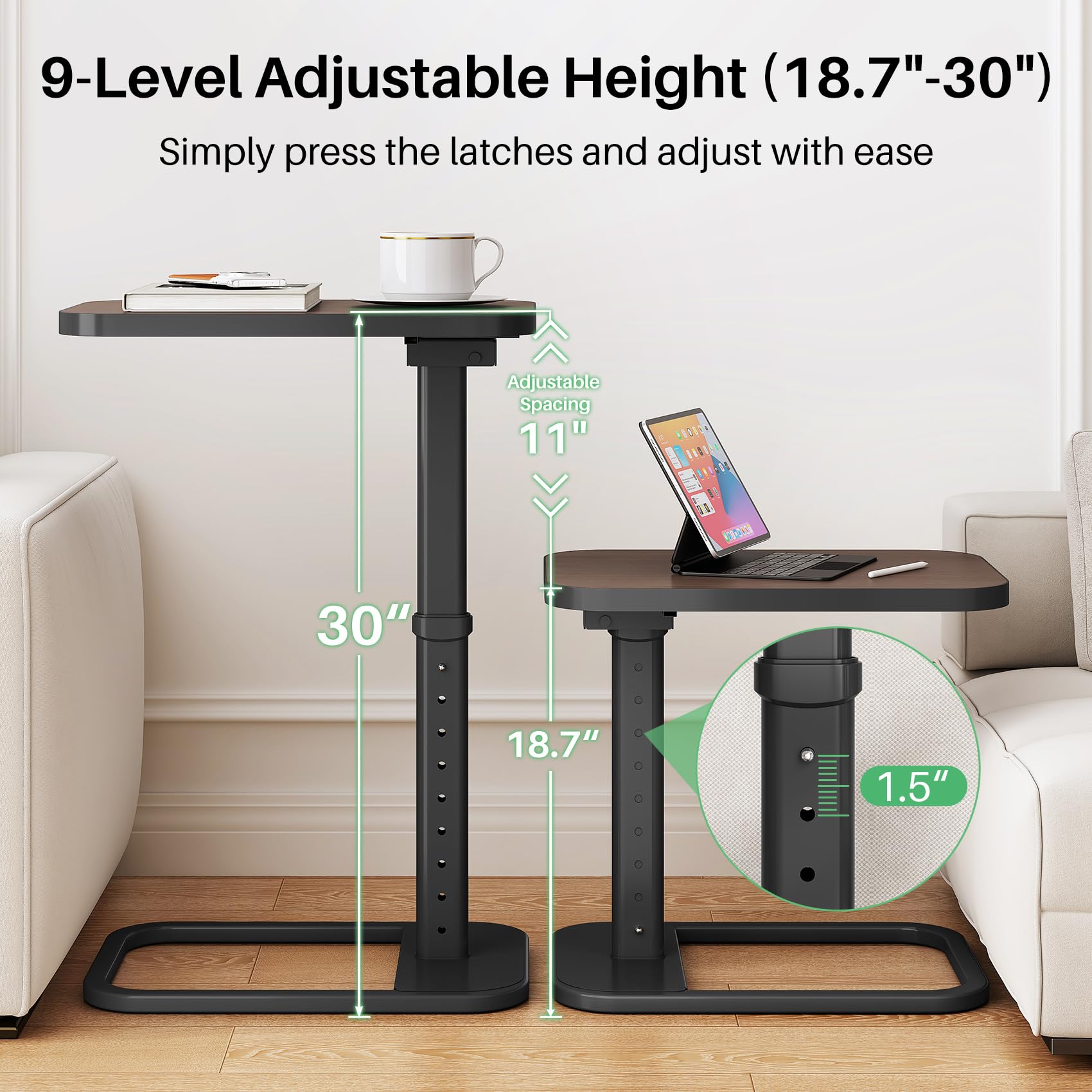 Kitstorack TV Tray Table in espresso finish with rounded metal corners for safe use.