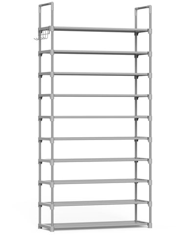 Kitsure 10-tier shoe rack assembly showing organized footwear on multiple shelves