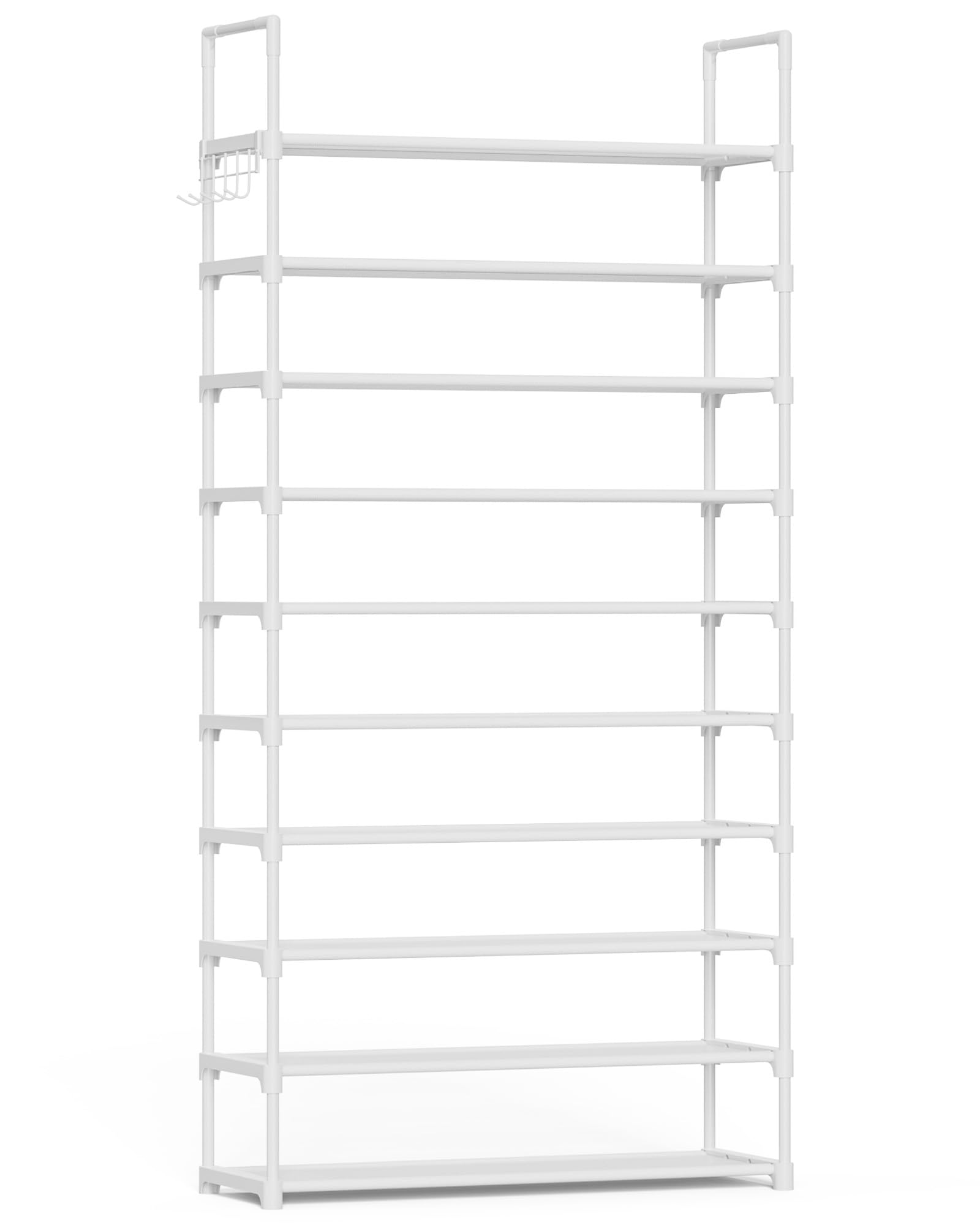 Kitsure 10-tier shoe rack in a closet keeps shoes organized and accessible.