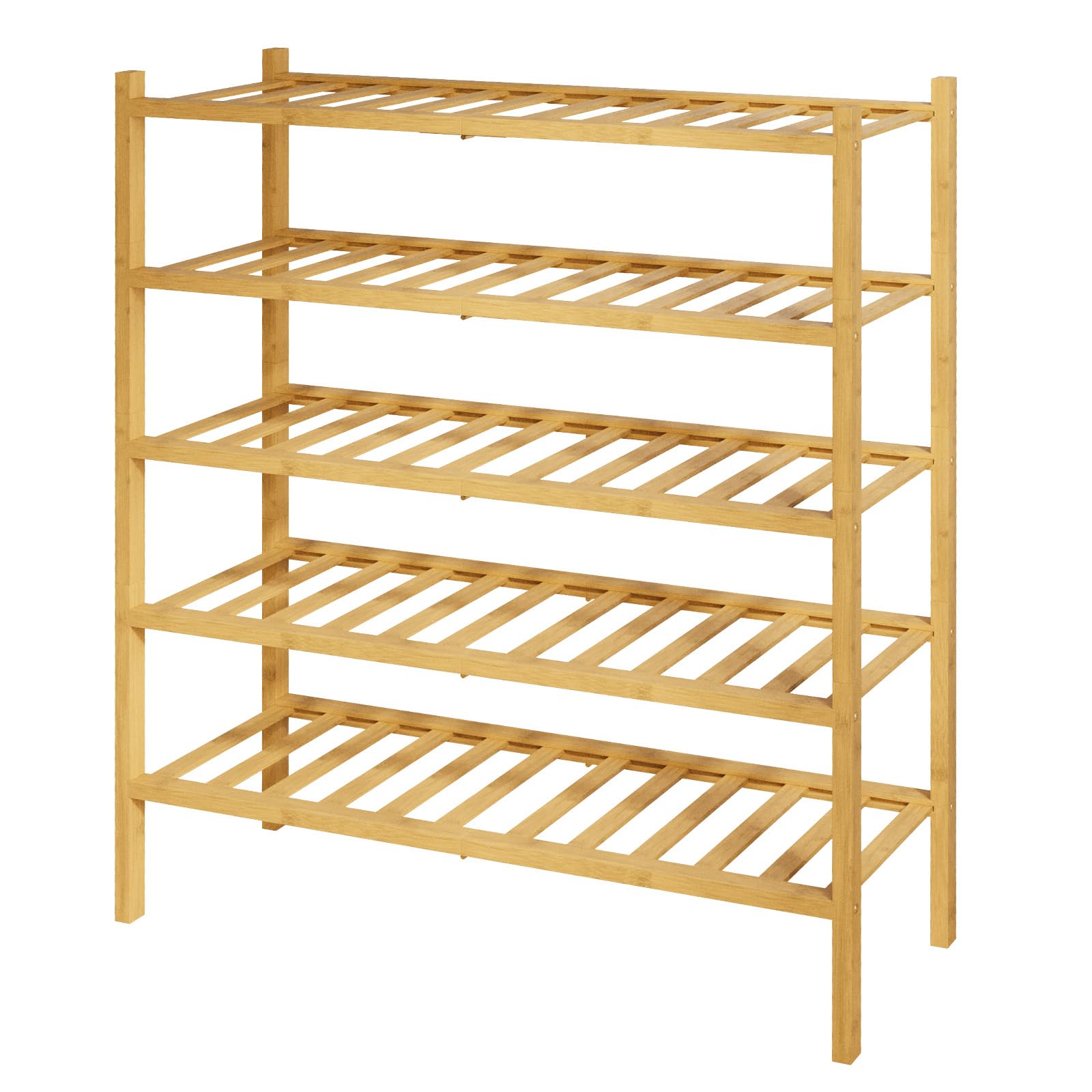 Kitsure bamboo shoe rack 5-tier front view for entryway storage.