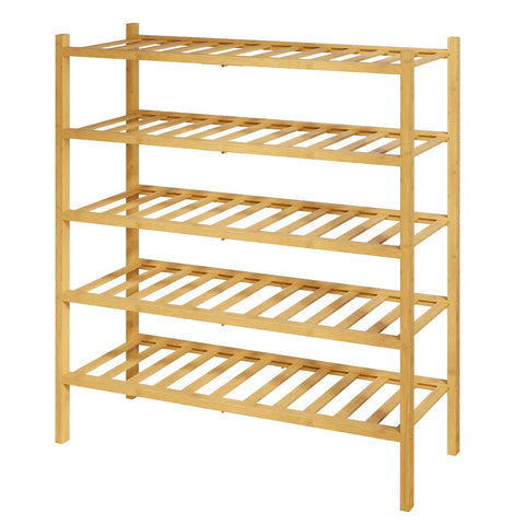Kitsure bamboo shoe rack 5-tier front view for entryway storage.