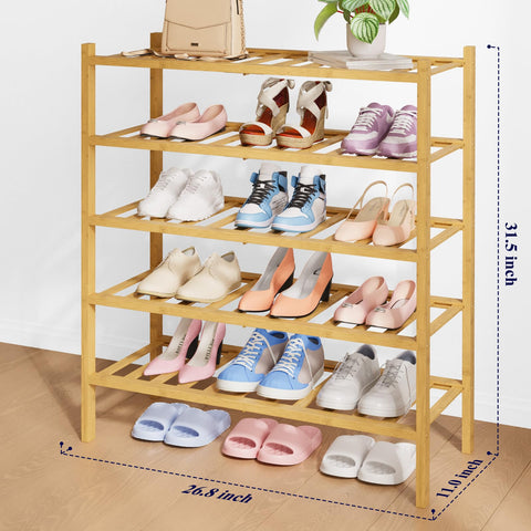 Kitsure bamboo shoe rack 5-tier side view highlights modular durability.
