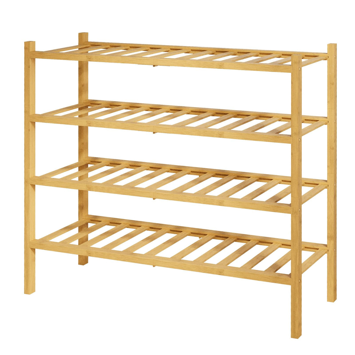 Kitsure bamboo shoe rack front view for compact entryway storage.