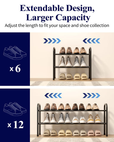 Kitsure extendable shoe rack bottom-tier storage for extra shoes