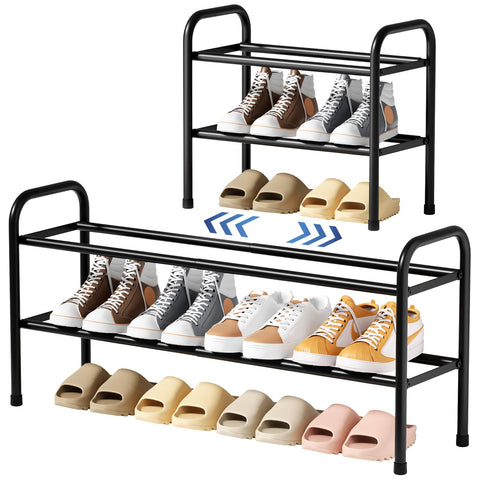 Kitsure extendable shoe rack extended length showing space-saving flexibility