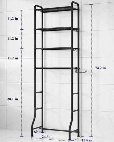 Kitsure bathroom shelf over toilet with hooks, ideal for towels, robes, and laundry