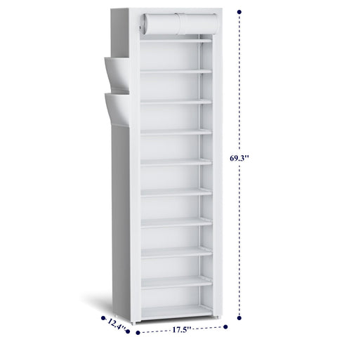 Kitsure white shoe rack with dust cover and side pockets for clutter-free entryway storage