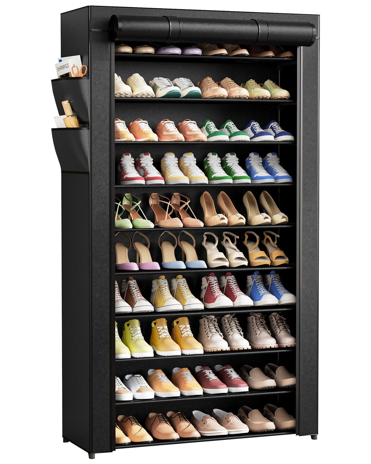 Kitsure shoe rack with 10 tiers and dust cover, maximizing storage and protection.