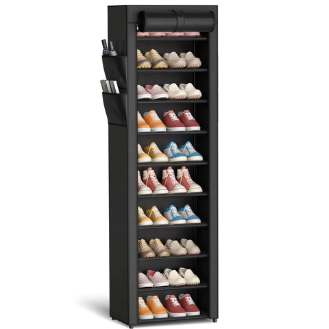 Kitsure 10-tier shoe rack with dust cover showing organized storage for 20 pairs