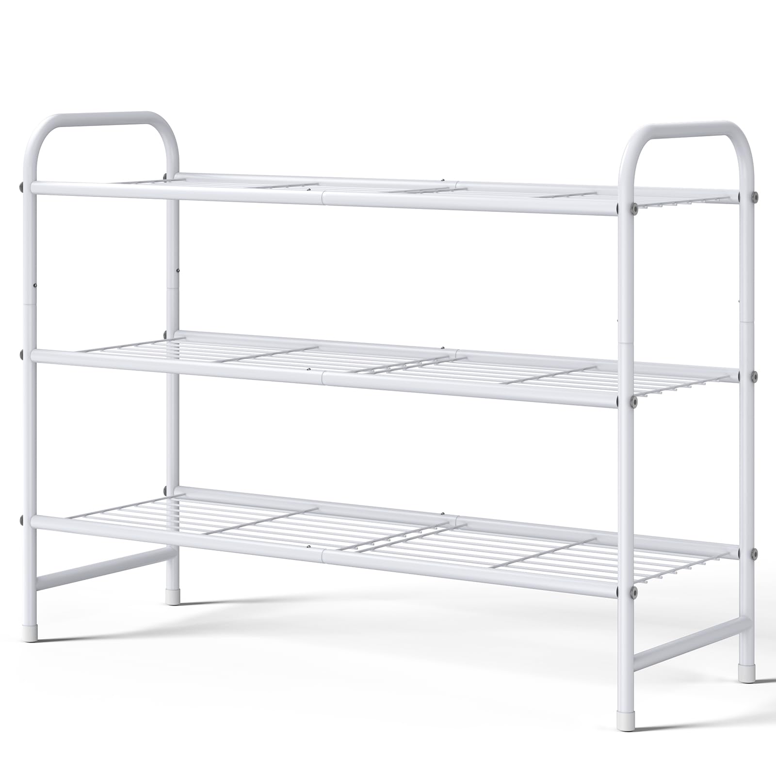 Kitsure 3-tier shoe rack front view with spacious shelves for sneakers and heels