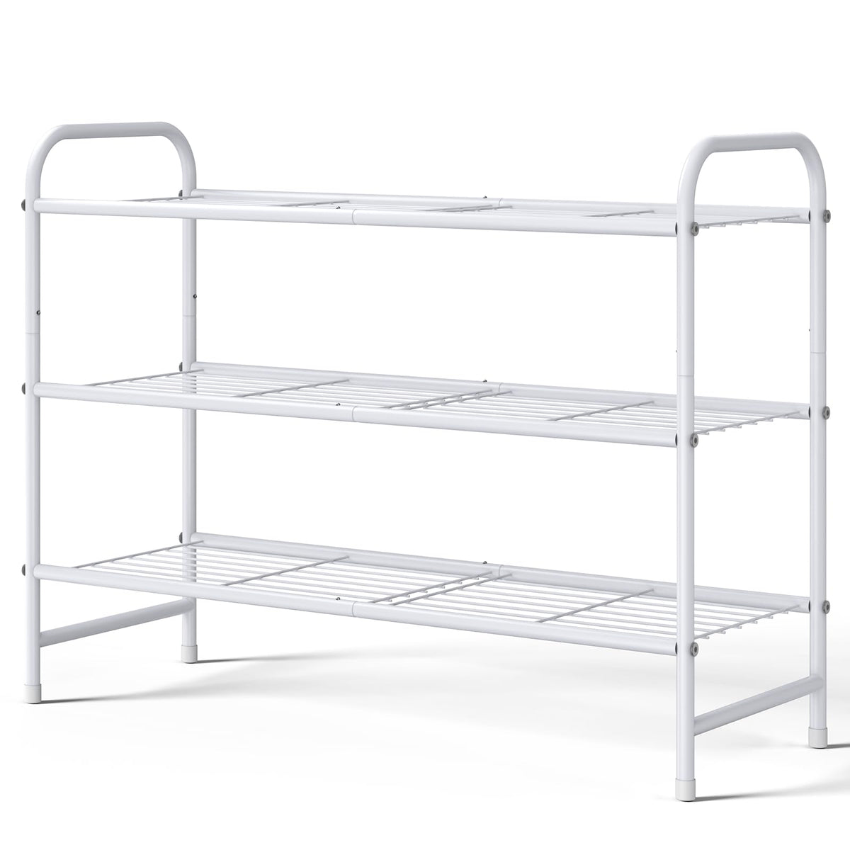 Kitsure 3-tier shoe rack front view with spacious shelves for sneakers and heels