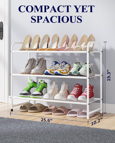 Kitsure 3-tier shoe rack side view highlighting sturdy metal frame durability