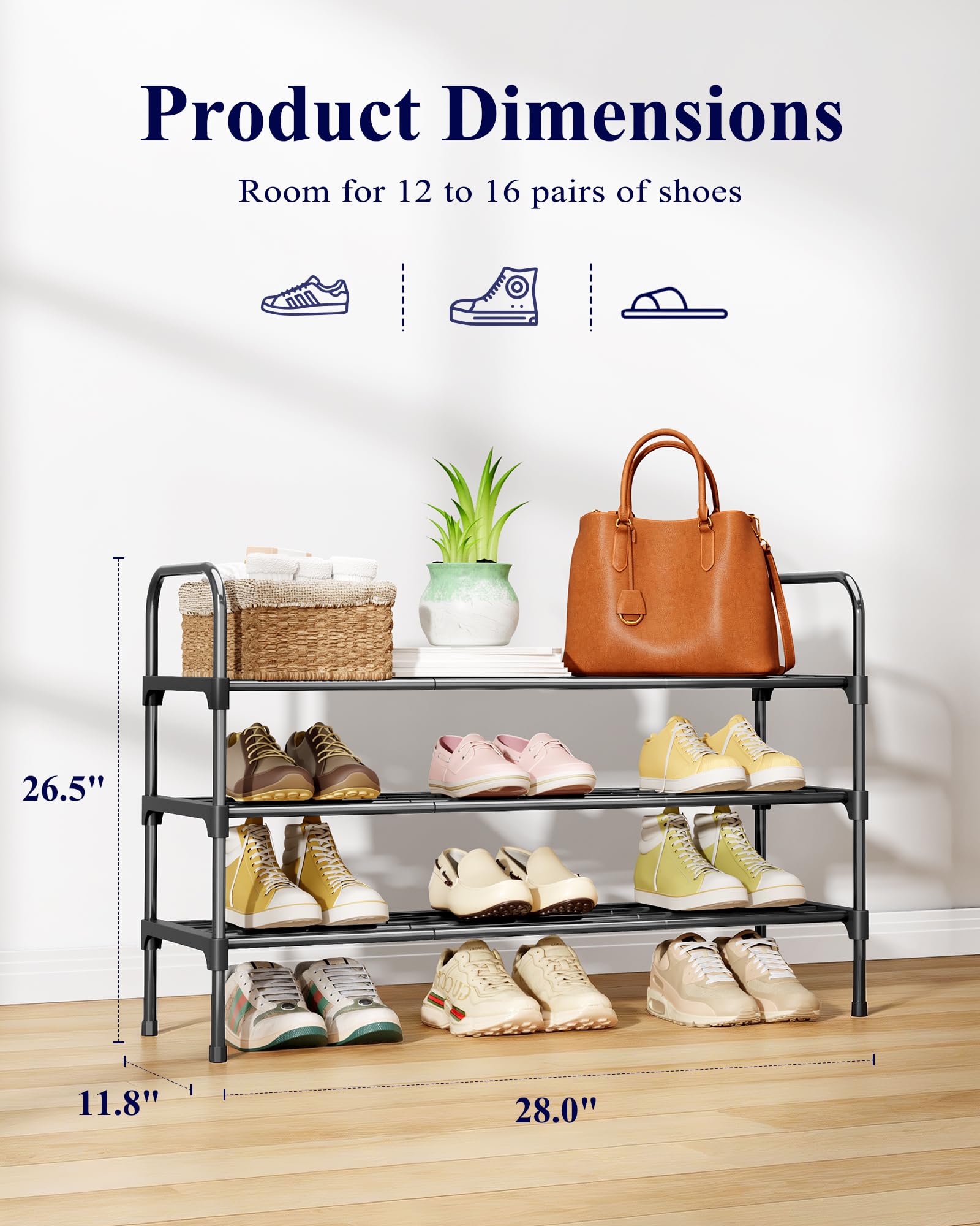 Kitsure 3-Tier Shoe Rack handle close-up for easy transport.