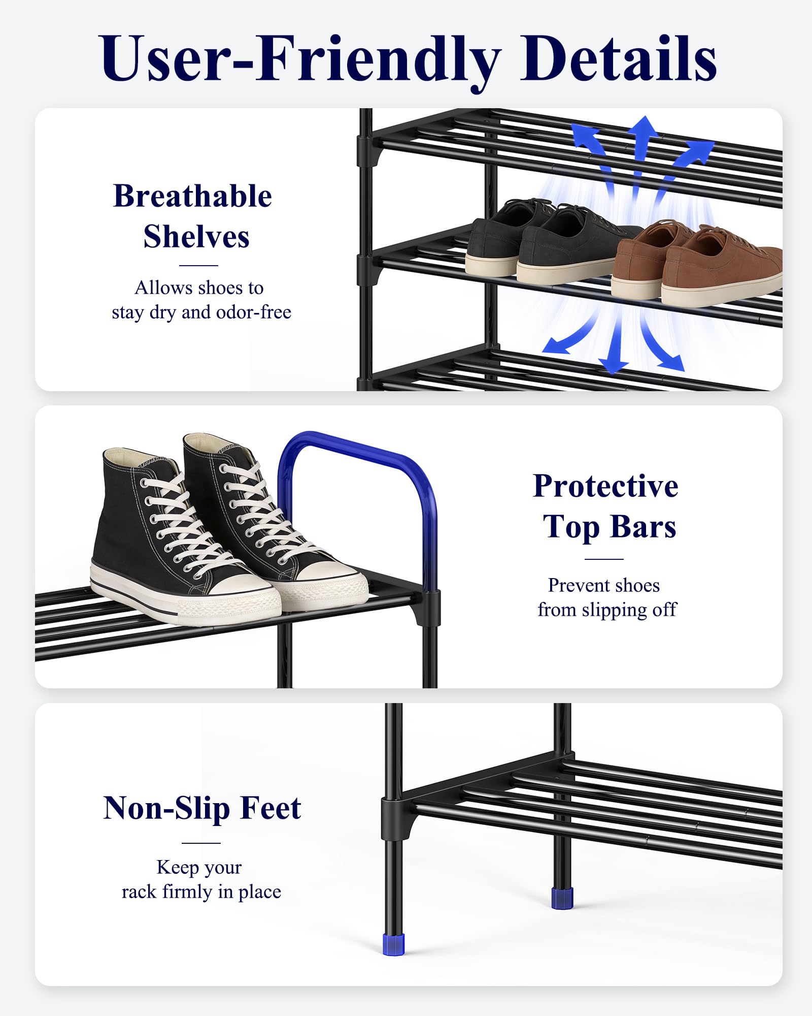Kitsure rack in closet with shoes demonstrates tidy storage.