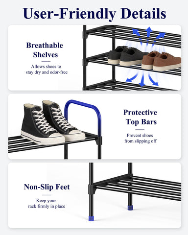 Kitsure rack in closet with shoes demonstrates tidy storage.