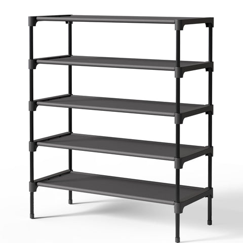 Kitsure 5-tier shoe rack with non-woven shelves keeps shoes organized and protected.