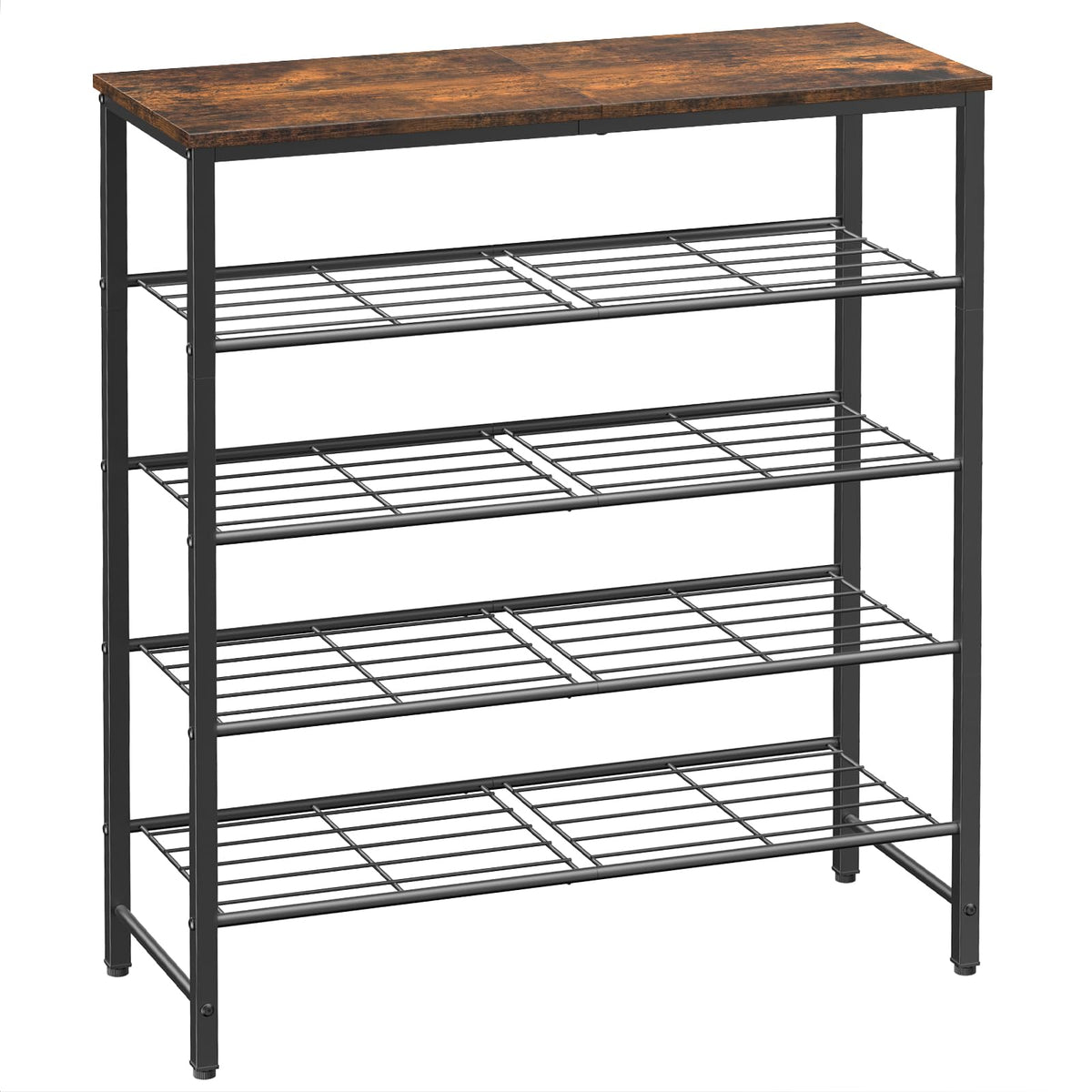 Kitsure shoe rack in rustic brown, spacious closet storage for organized footwear.