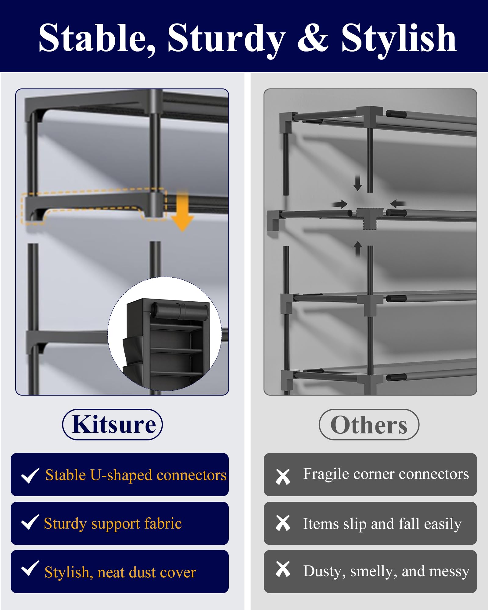Kitsure shoe rack fits closet and entryway, maximizing space efficiency