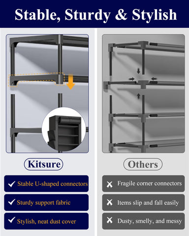 Kitsure shoe rack fits closet and entryway, maximizing space efficiency