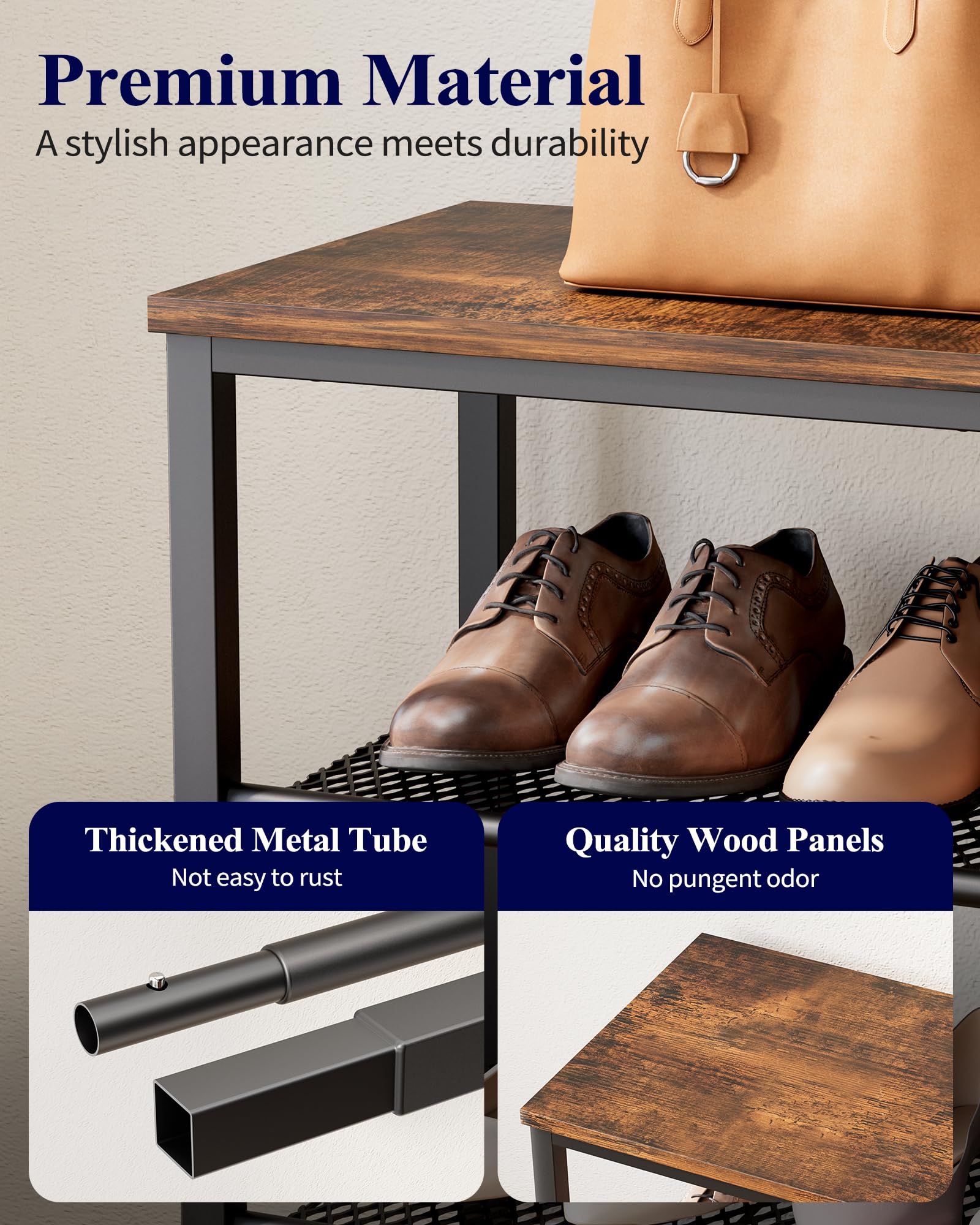 Kitsure shoe rack compact footprint saves floor space in entryways and bedrooms.