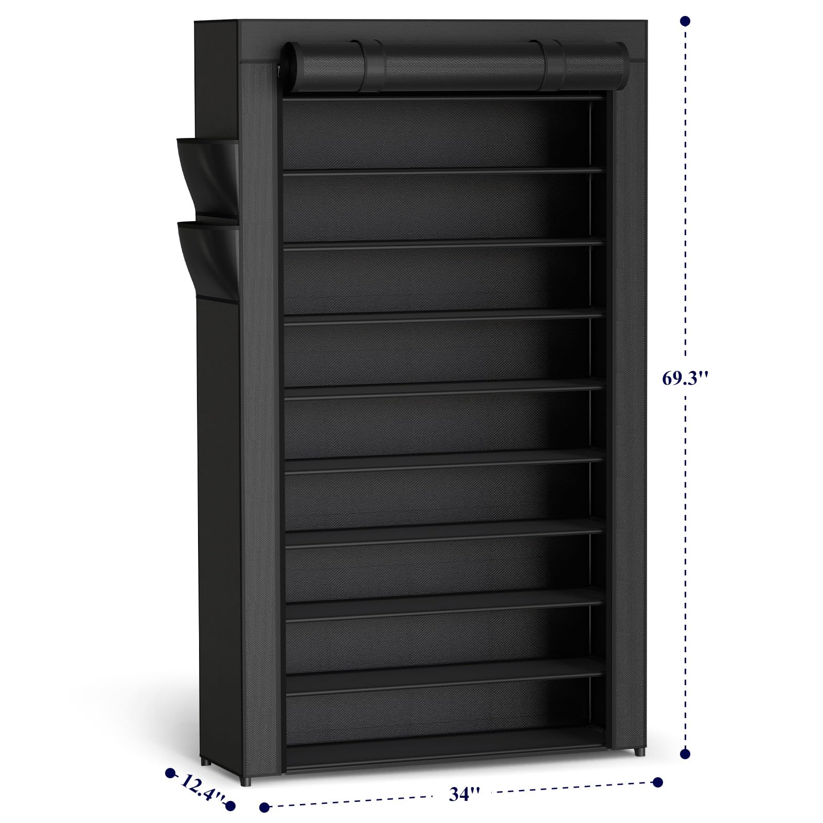 Kitsure shoe rack with dust cover closeup showing protection and access.