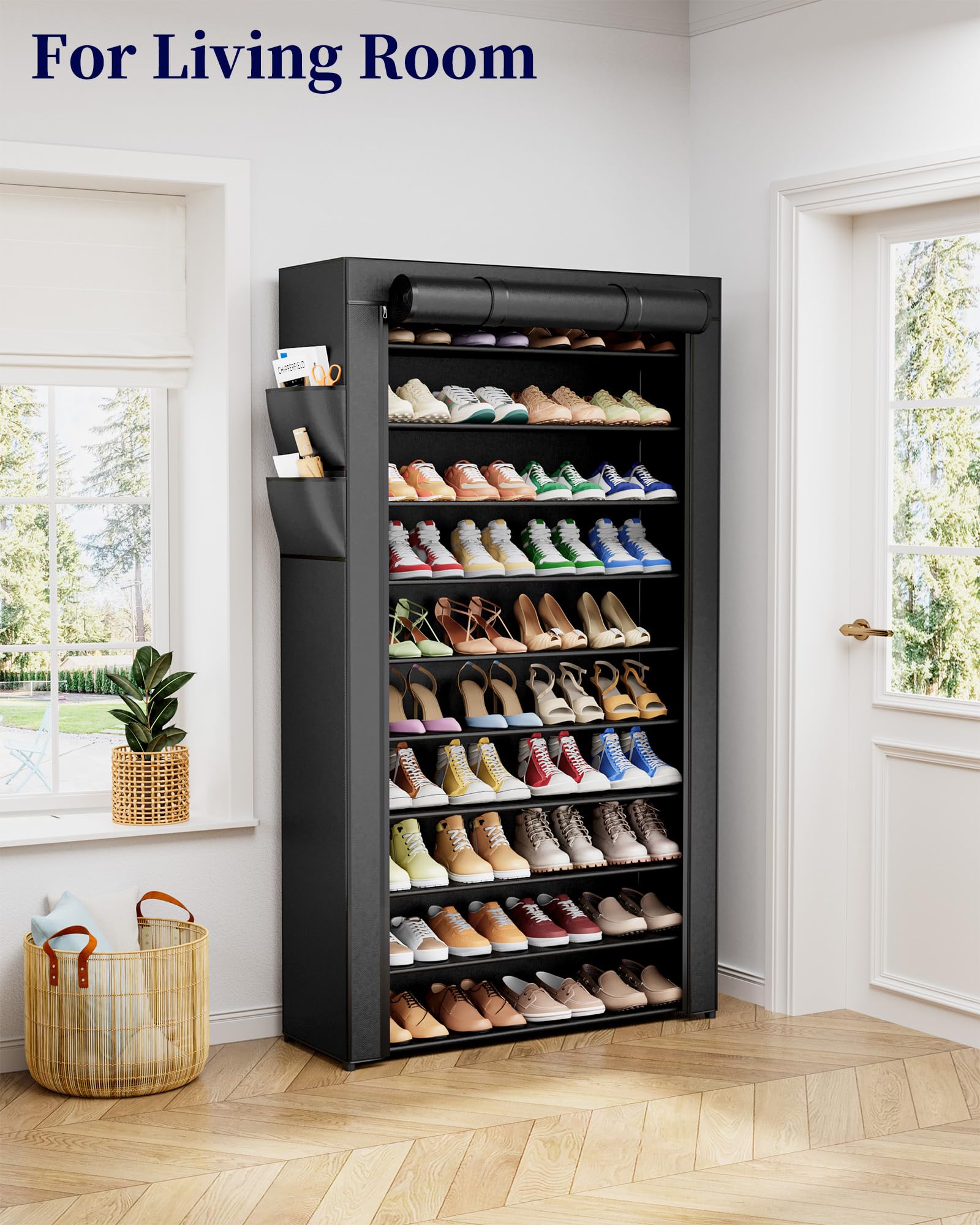 Kitsure 33 by 12.4 by 69.3 inches organizes footwear efficiently.