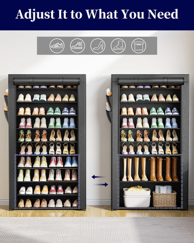 Kitsure flat fabric shelves keep shoes upright and organized.
