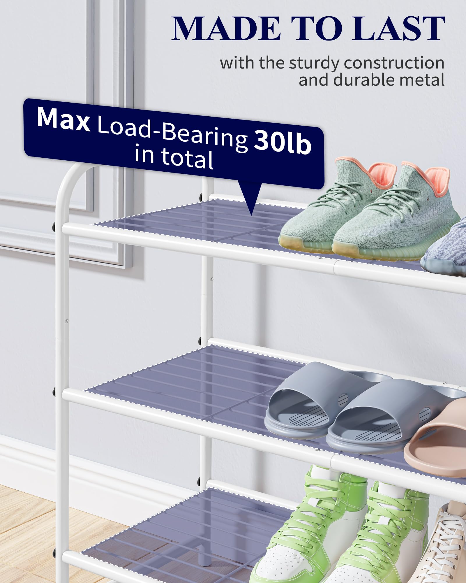Kitsure closet shoe rack closeup of rust-proof tubes