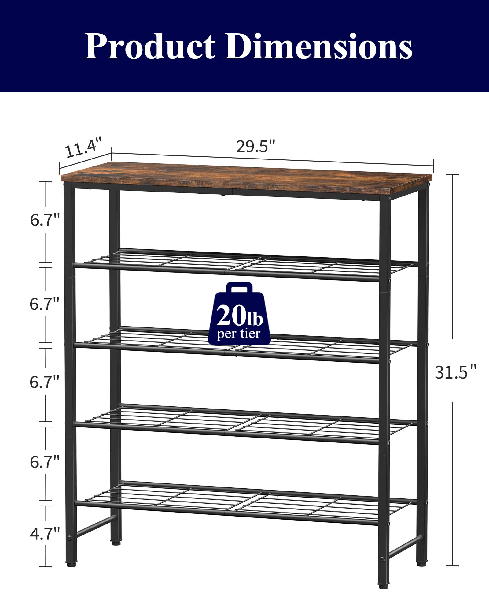 Kitsure shoe rack with leveling feet ensures stability on uneven floors.
