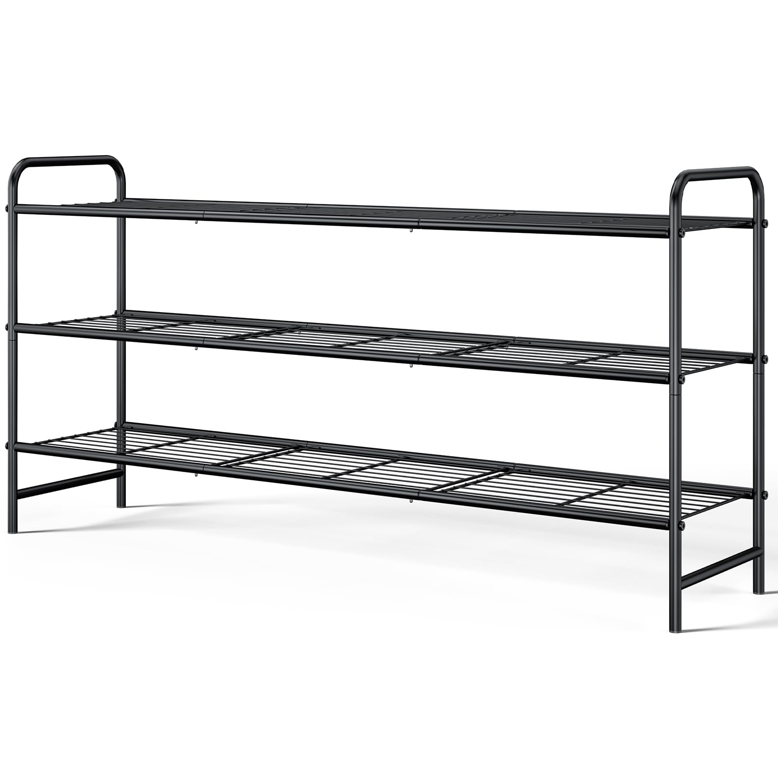 Kitsure metal 3-tier shoe rack in black, ideal for closet organization.