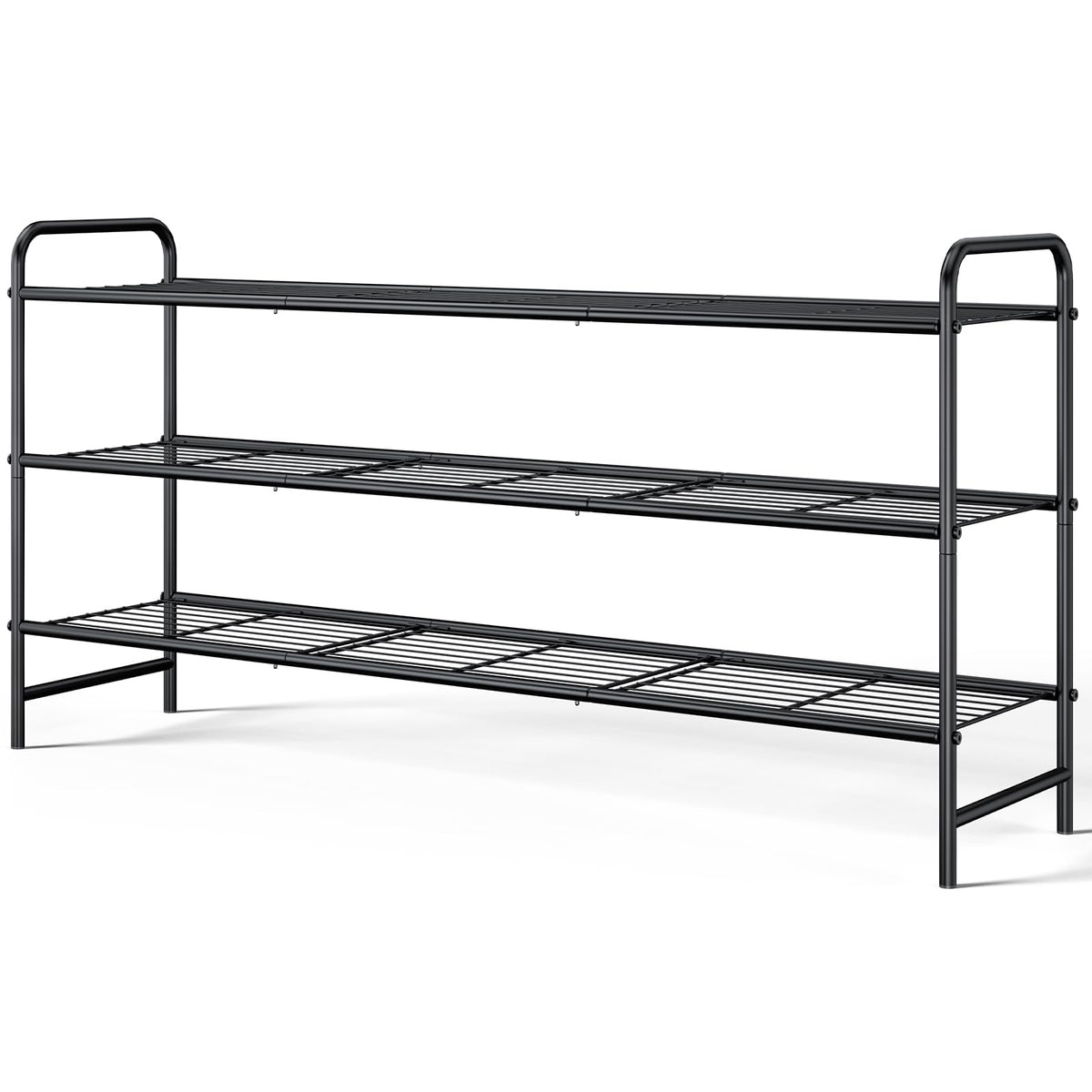 Kitsure metal 3-tier shoe rack in black, ideal for closet organization.