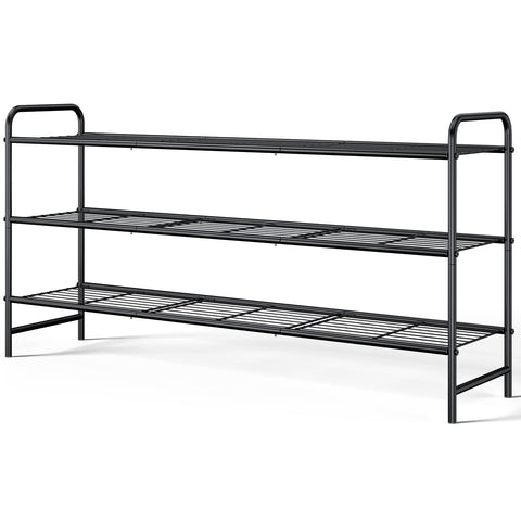 Kitsure metal 3-tier shoe rack in black, ideal for closet organization.