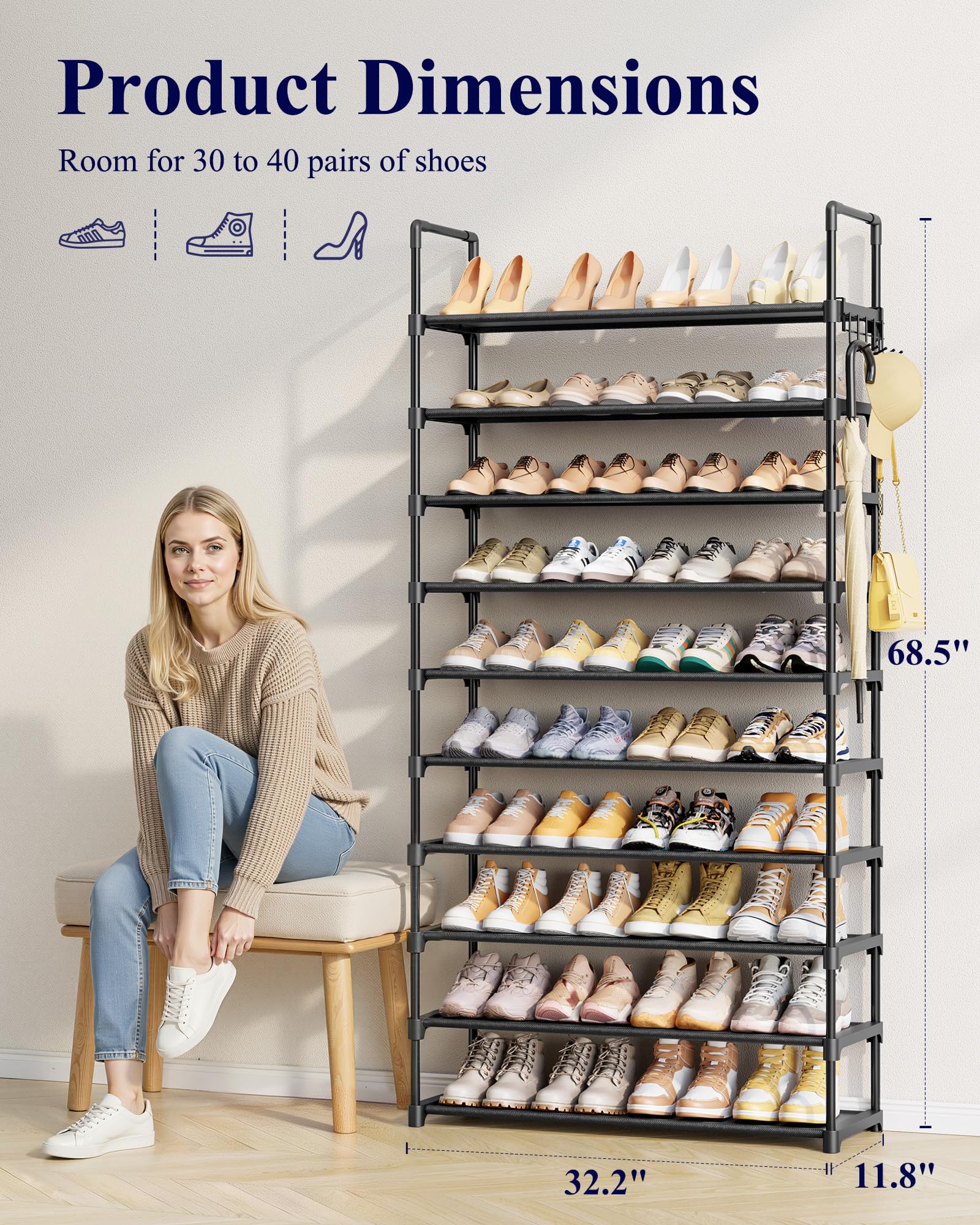 Kitsure shoe rack modular design adapts to tall boots and bulky shoes