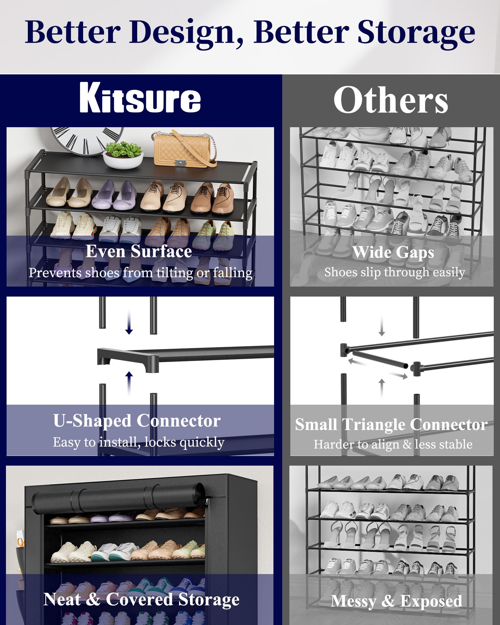 Kitsure reinforced metal tubes ensure sturdy stability for full loads.