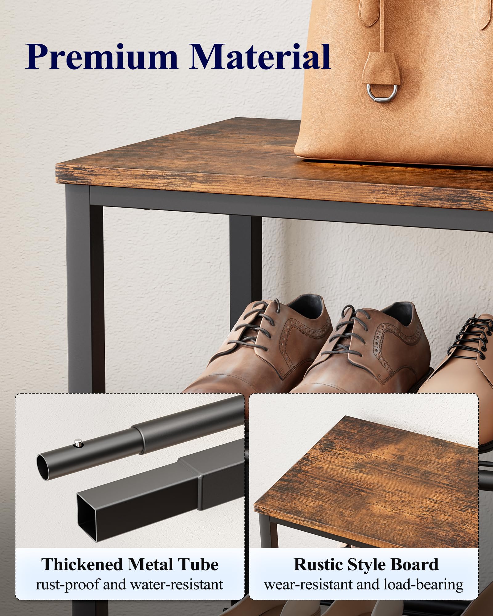 Kitsure shoe rack with rustic brown finish highlights durable metal.