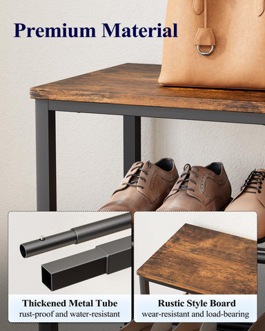 Kitsure shoe rack with rustic brown finish highlights durable metal.