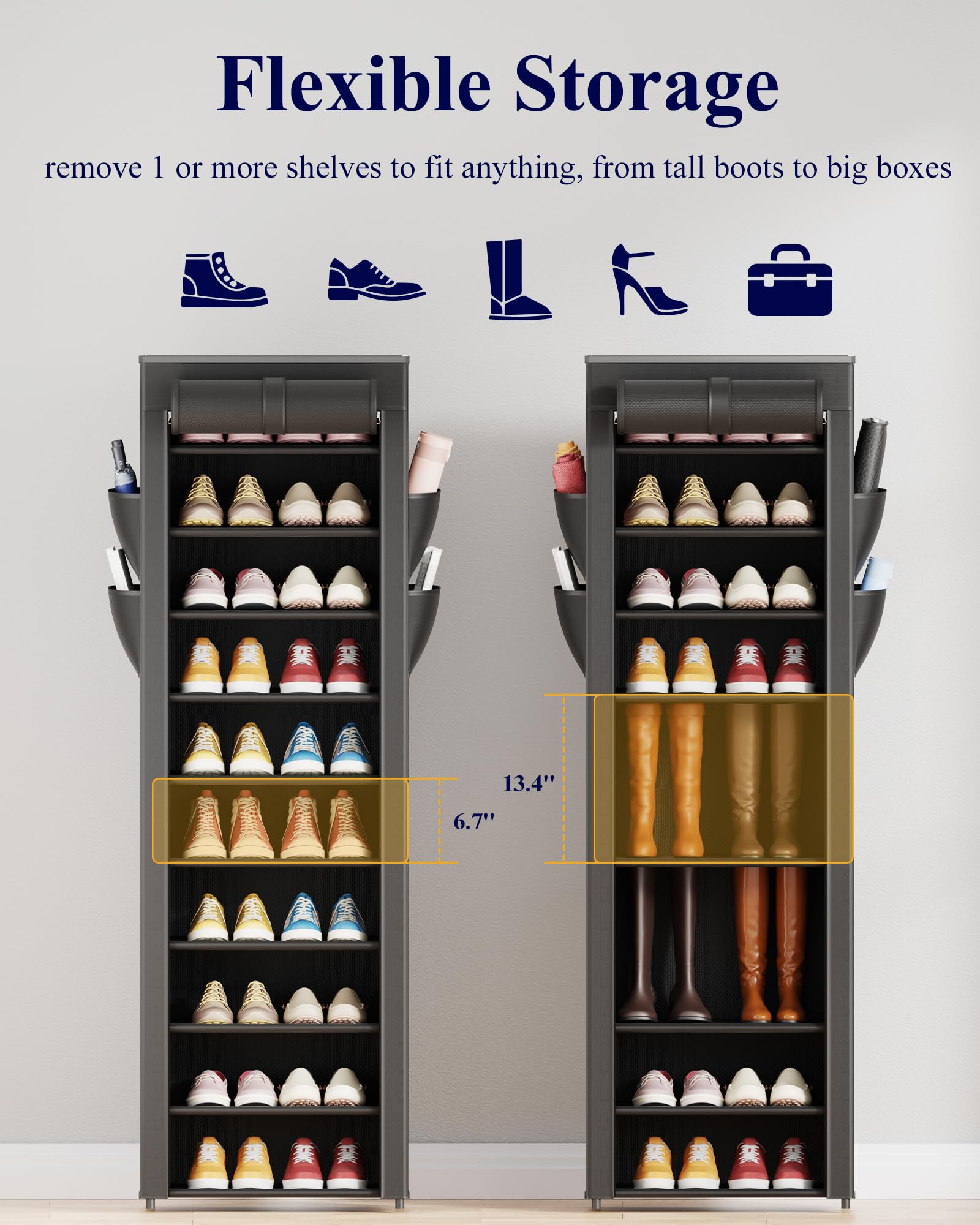 Kitsure shoe rack side pockets adding space for small accessories