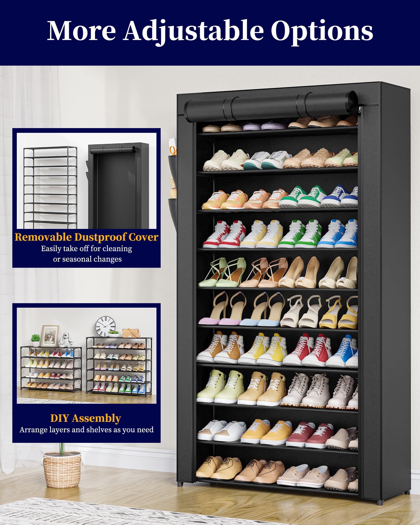 Kitsure shoe rack side pockets provide extra storage for small items.