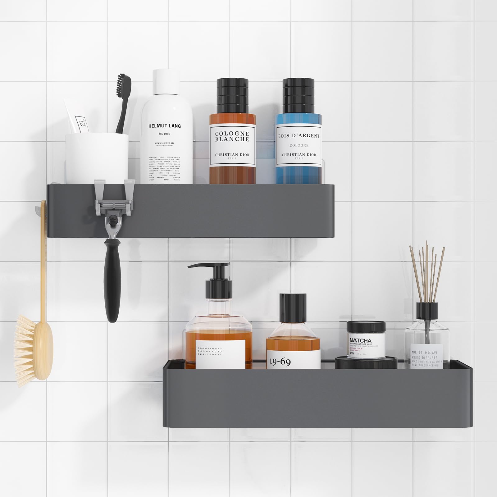 Kitsure shower caddy 2-pack adhesive mount enables easy no-drill installation.