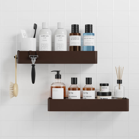 Kitsure shower caddy dual-pack front view shows ample shelving for bathroom storage.
