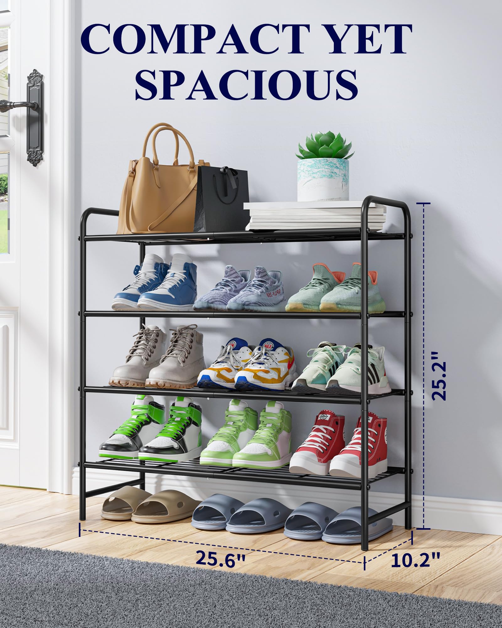 Kitsure 4-tier shoe rack on the closet floor, durable storage and easy access