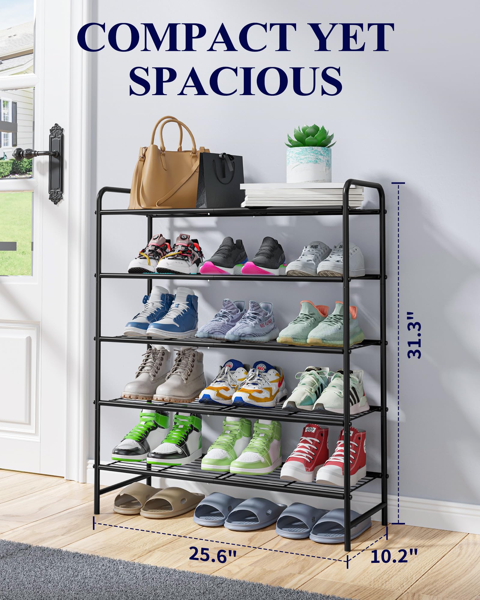 Kitsure stainless steel shoe rack close-up highlights durable frame suitable for entryways.