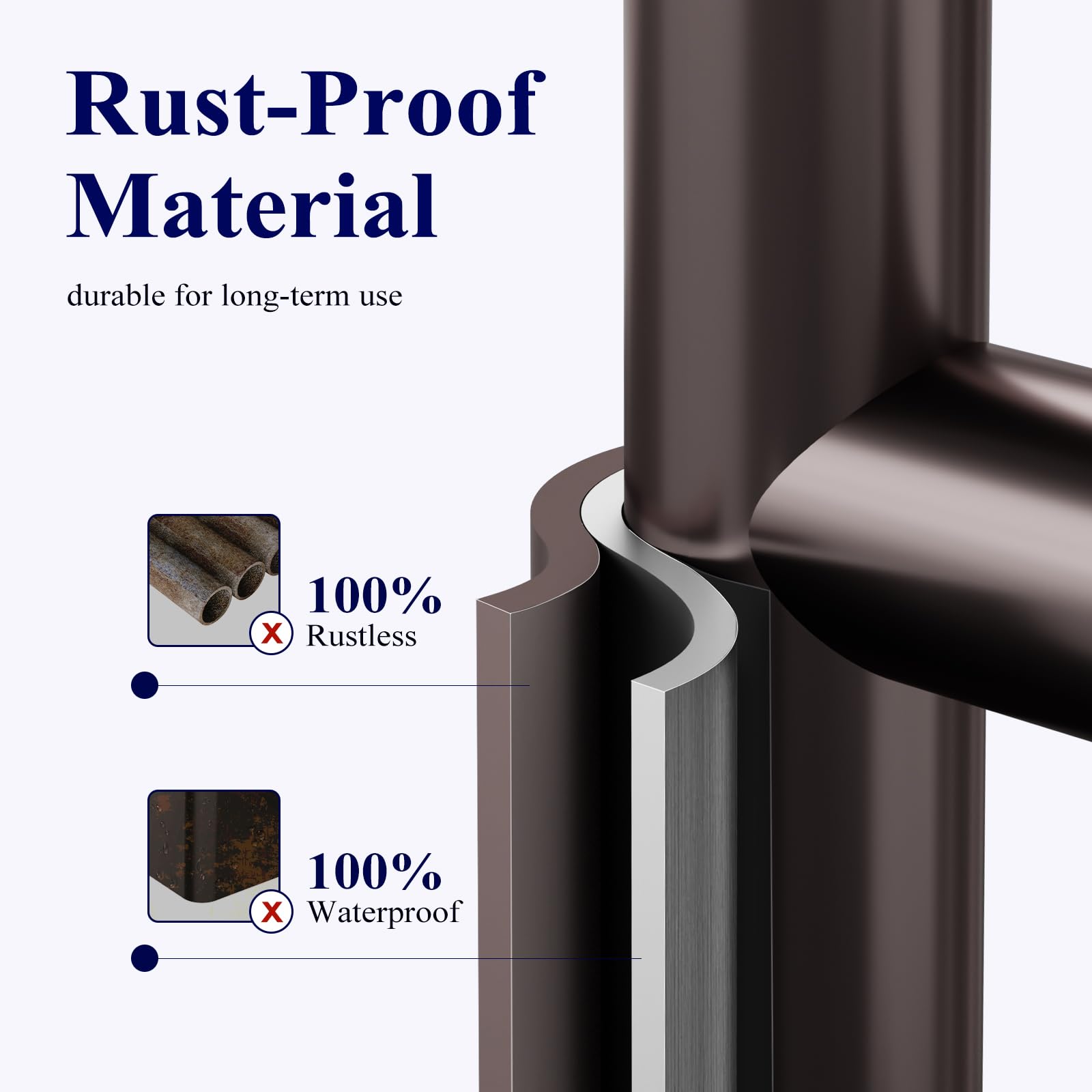 Kitsure brown finish complements bathroom decor and resists tarnish