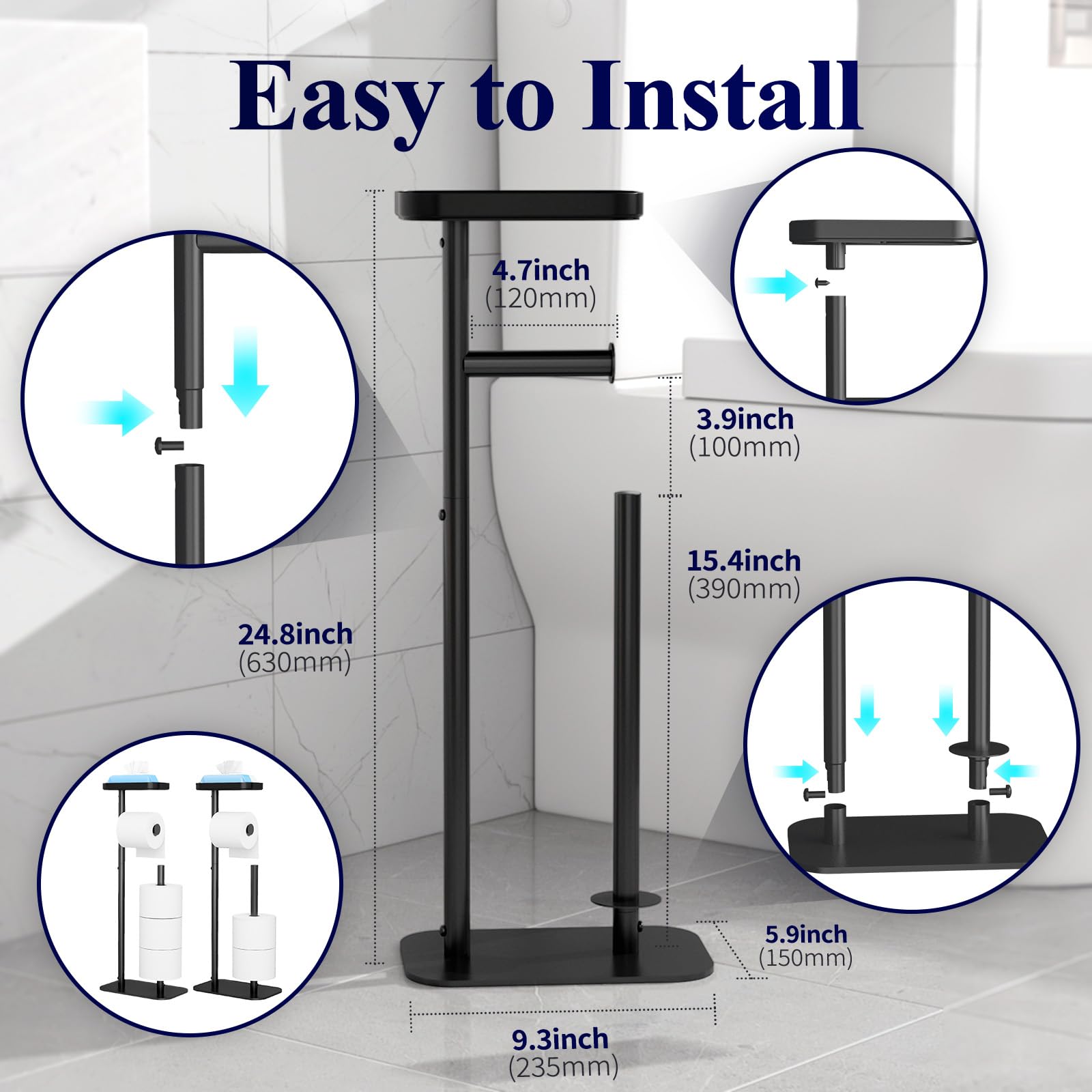 Kitsure free-standing holder supports four rolls for convenient backups.