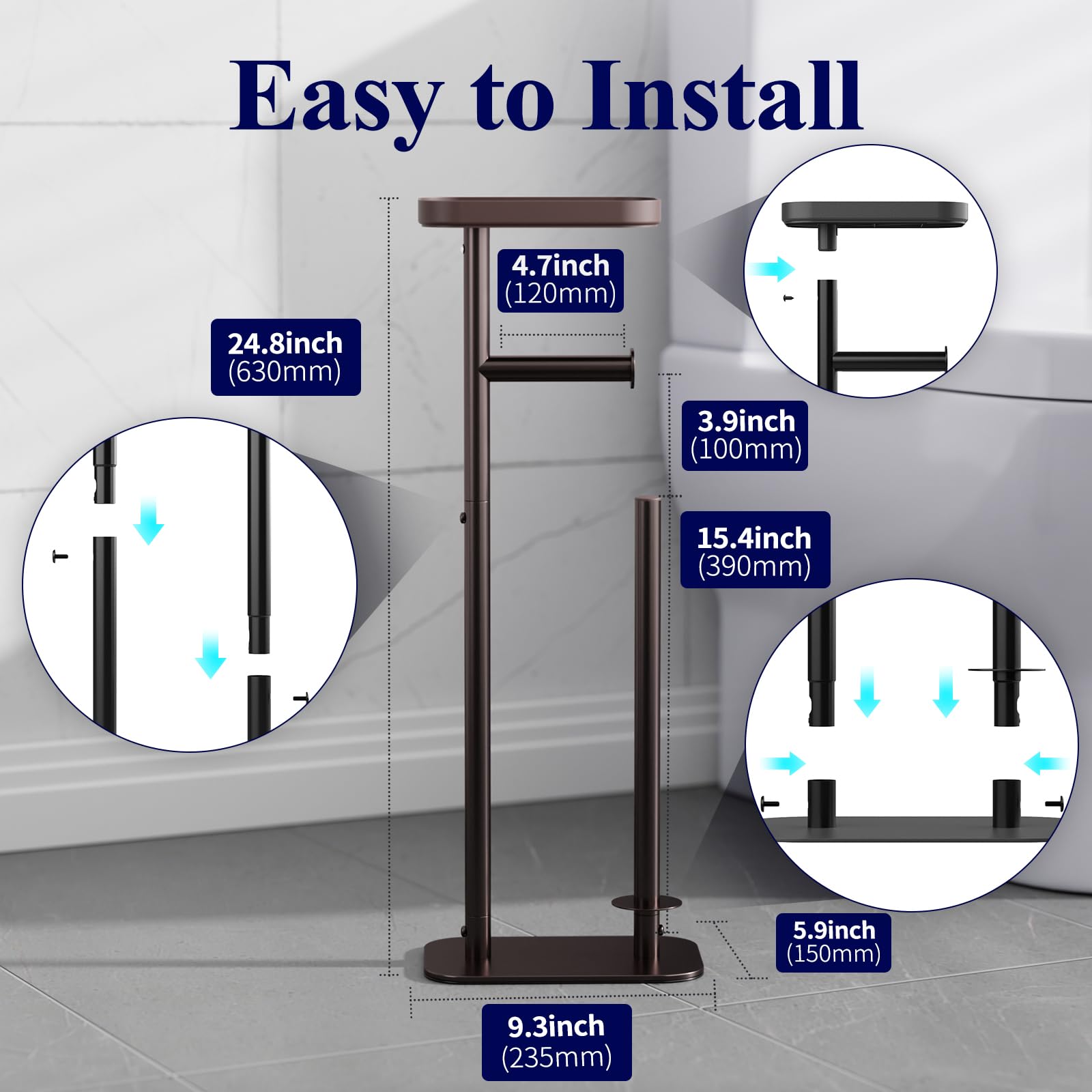 Kitsure storage shelf on the toilet paper holder keeping extra rolls neatly arranged