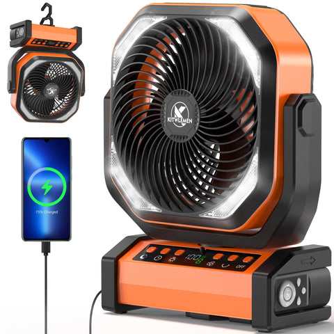 KITWLEMEN camping fan light for outdoor cooling and ambient illumination