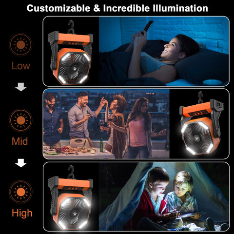 KITWLEMEN camping fan LED light with 16 LEDs for bright nighttime visibility