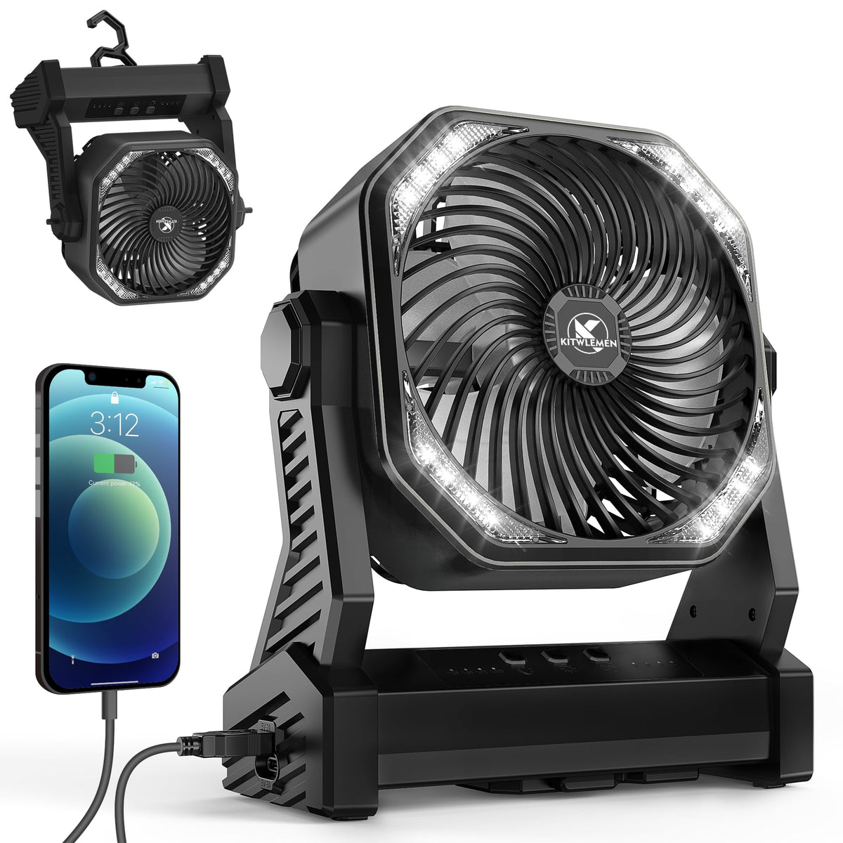 KITWLEMEN camping fan battery compartment for longer trips.